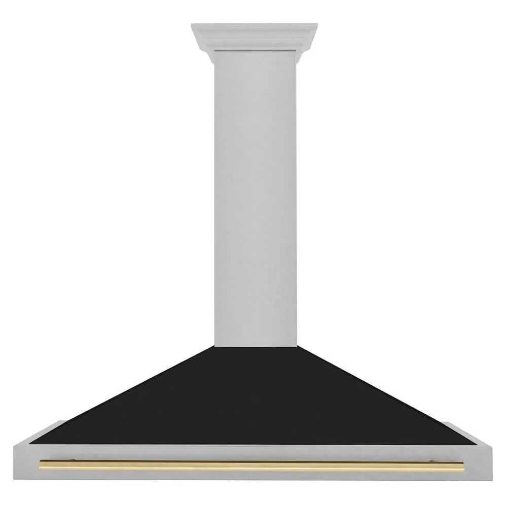 ZLINE Autograph Edition 48 in. Convertible Satin Stainless Steel Wall Mount Range Hood with Black Matte Shell and Accent Handle (KB4SNZ-BLM48)