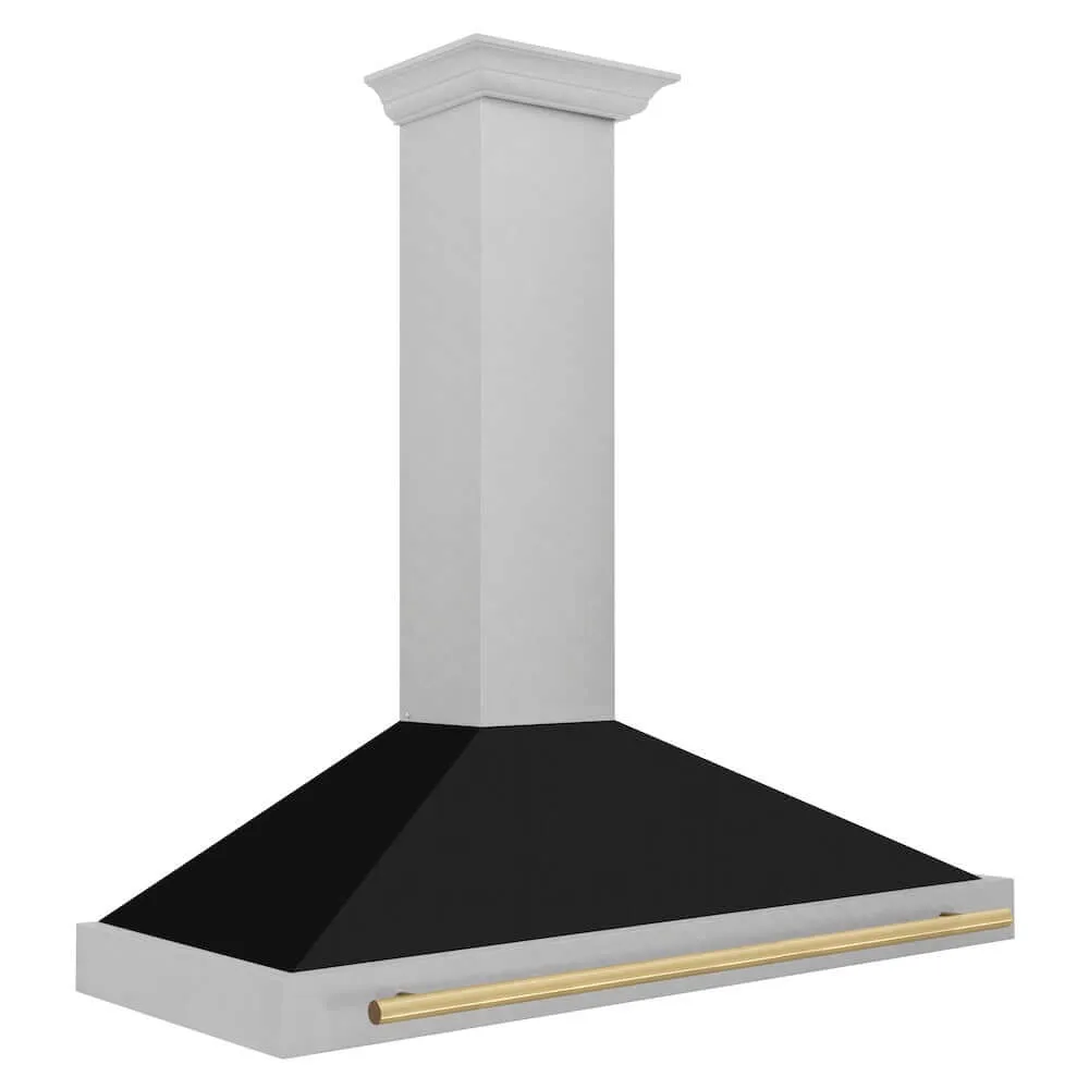ZLINE Autograph Edition 48 in. Convertible Satin Stainless Steel Wall Mount Range Hood with Black Matte Shell and Accent Handle (KB4SNZ-BLM48)