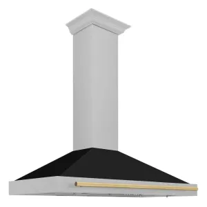 ZLINE Autograph Edition 48 in. Convertible Satin Stainless Steel Wall Mount Range Hood with Black Matte Shell and Accent Handle (KB4SNZ-BLM48)