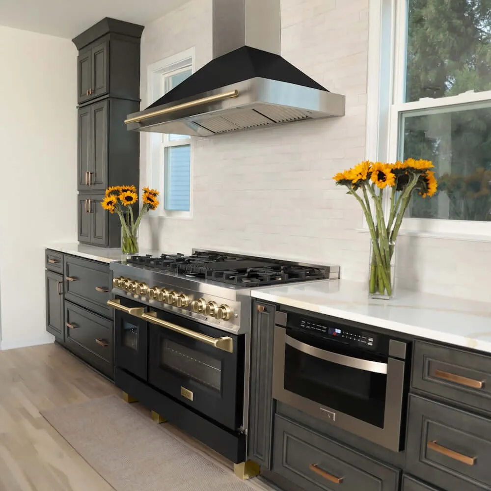 ZLINE Autograph Edition 48 in. Convertible Satin Stainless Steel Wall Mount Range Hood with Black Matte Shell and Accent Handle (KB4SNZ-BLM48)