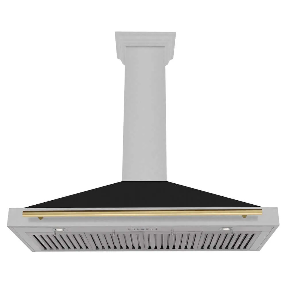 ZLINE Autograph Edition 48 in. Convertible Satin Stainless Steel Wall Mount Range Hood with Black Matte Shell and Accent Handle (KB4SNZ-BLM48)
