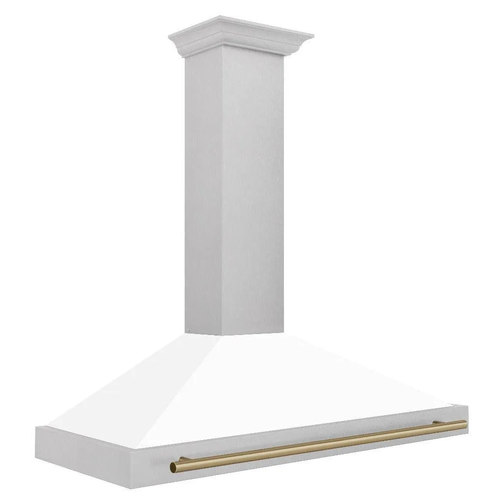 ZLINE Autograph Edition 48 in. Convertible Satin Stainless Steel Wall Mount Range Hood with White Matte Shell with Accent Handle (KB4SNZ-WM48)