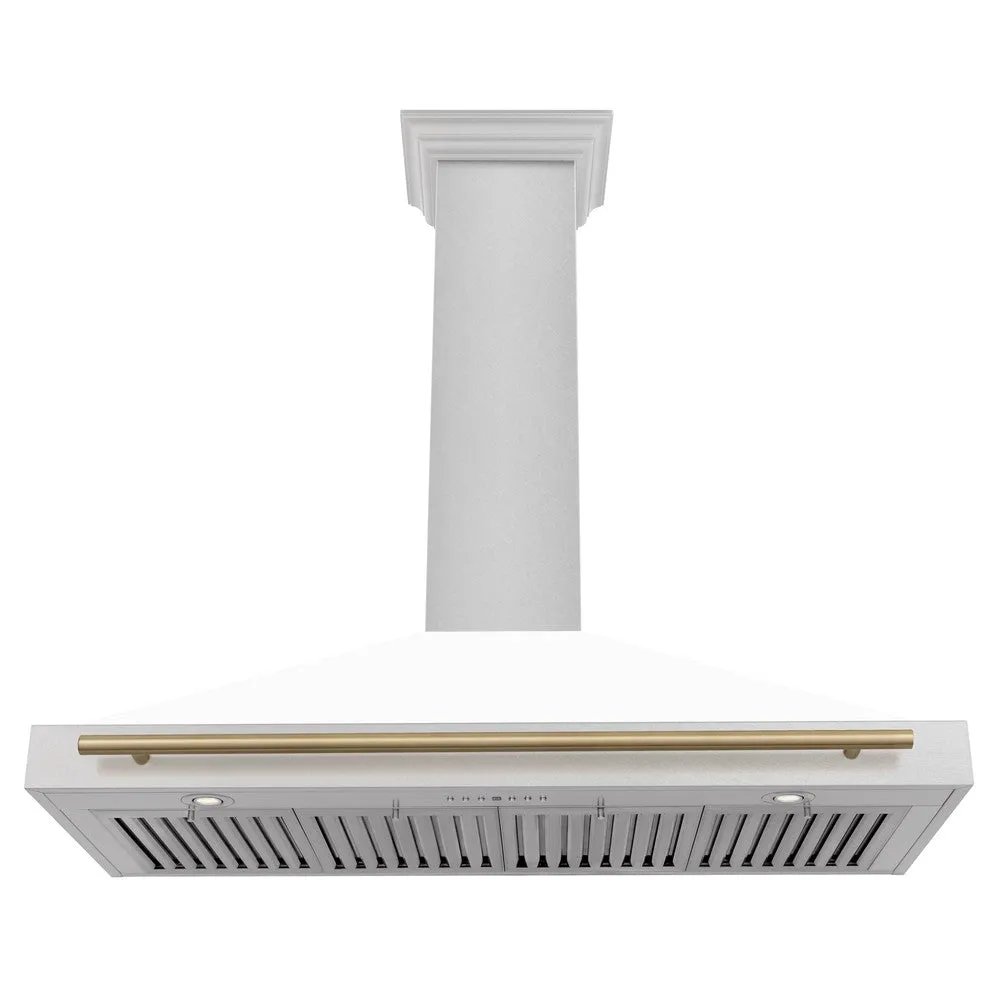 ZLINE Autograph Edition 48 in. Convertible Satin Stainless Steel Wall Mount Range Hood with White Matte Shell with Accent Handle (KB4SNZ-WM48)