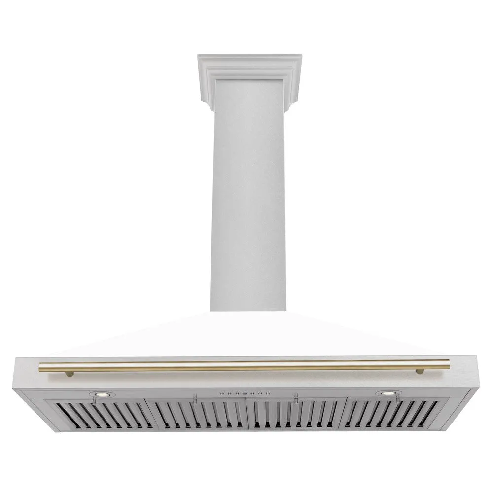 ZLINE Autograph Edition 48 in. Convertible Satin Stainless Steel Wall Mount Range Hood with White Matte Shell with Accent Handle (KB4SNZ-WM48)