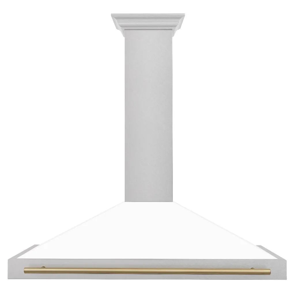 ZLINE Autograph Edition 48 in. Convertible Satin Stainless Steel Wall Mount Range Hood with White Matte Shell with Accent Handle (KB4SNZ-WM48)