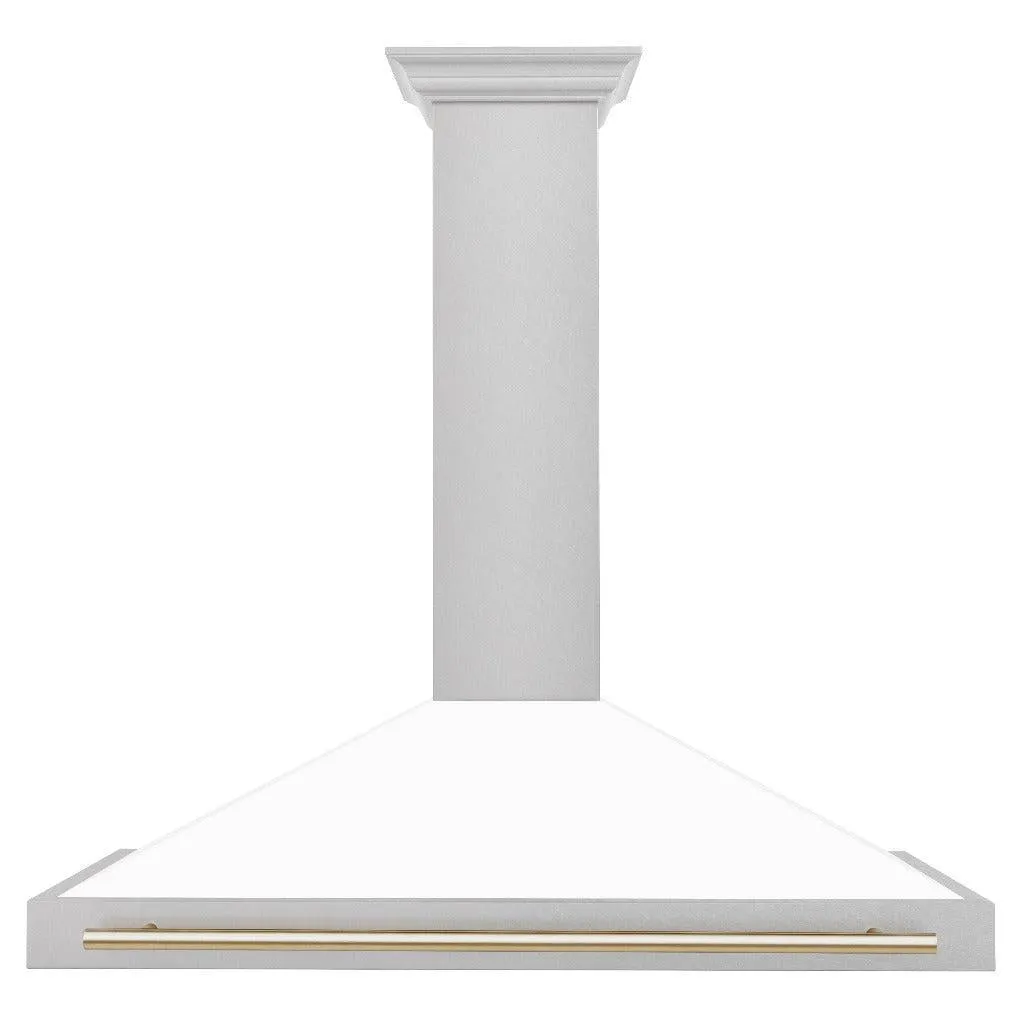ZLINE Autograph Edition 48 in. Convertible Satin Stainless Steel Wall Mount Range Hood with White Matte Shell with Accent Handle (KB4SNZ-WM48)