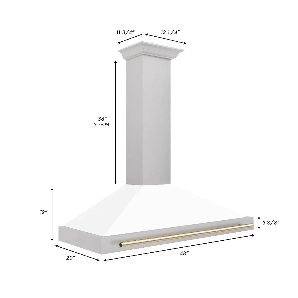 ZLINE Autograph Edition 48 in. Convertible Satin Stainless Steel Wall Mount Range Hood with White Matte Shell with Accent Handle (KB4SNZ-WM48)
