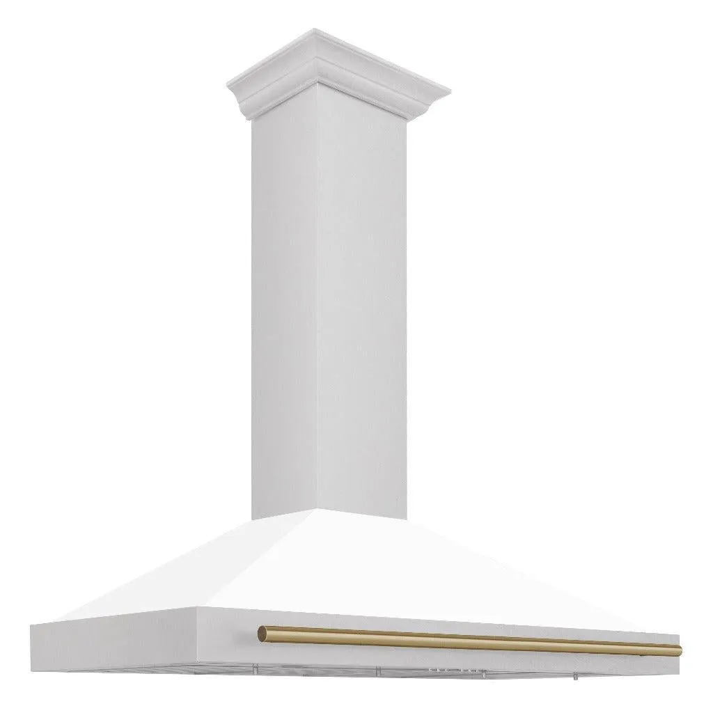 ZLINE Autograph Edition 48 in. Convertible Satin Stainless Steel Wall Mount Range Hood with White Matte Shell with Accent Handle (KB4SNZ-WM48)