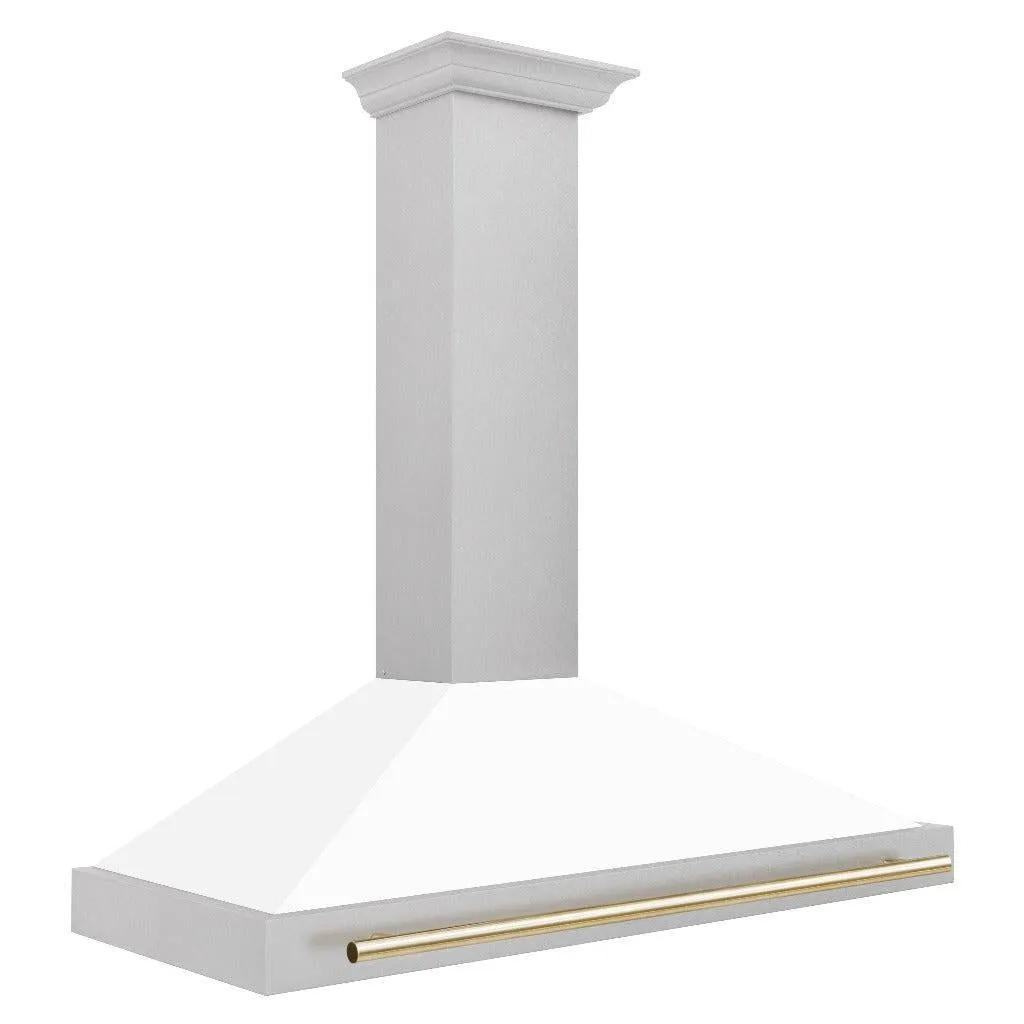 ZLINE Autograph Edition 48 in. Convertible Satin Stainless Steel Wall Mount Range Hood with White Matte Shell with Accent Handle (KB4SNZ-WM48)