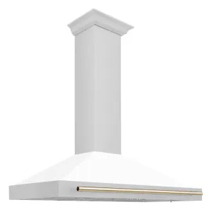 ZLINE Autograph Edition 48 in. Convertible Satin Stainless Steel Wall Mount Range Hood with White Matte Shell with Accent Handle (KB4SNZ-WM48)