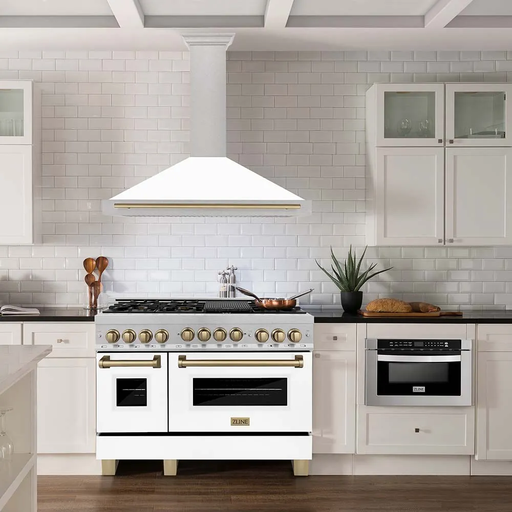 ZLINE Autograph Edition 48 in. Convertible Satin Stainless Steel Wall Mount Range Hood with White Matte Shell with Accent Handle (KB4SNZ-WM48)