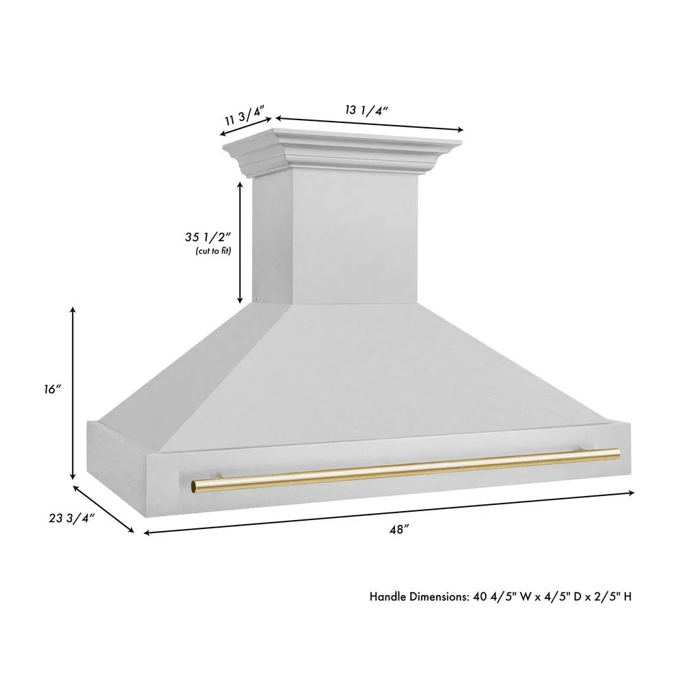 ZLINE Autograph Edition 48 in. Satin Stainless Steel Wall Mount Range Hood with Accent Handle (8654SNZ-48)