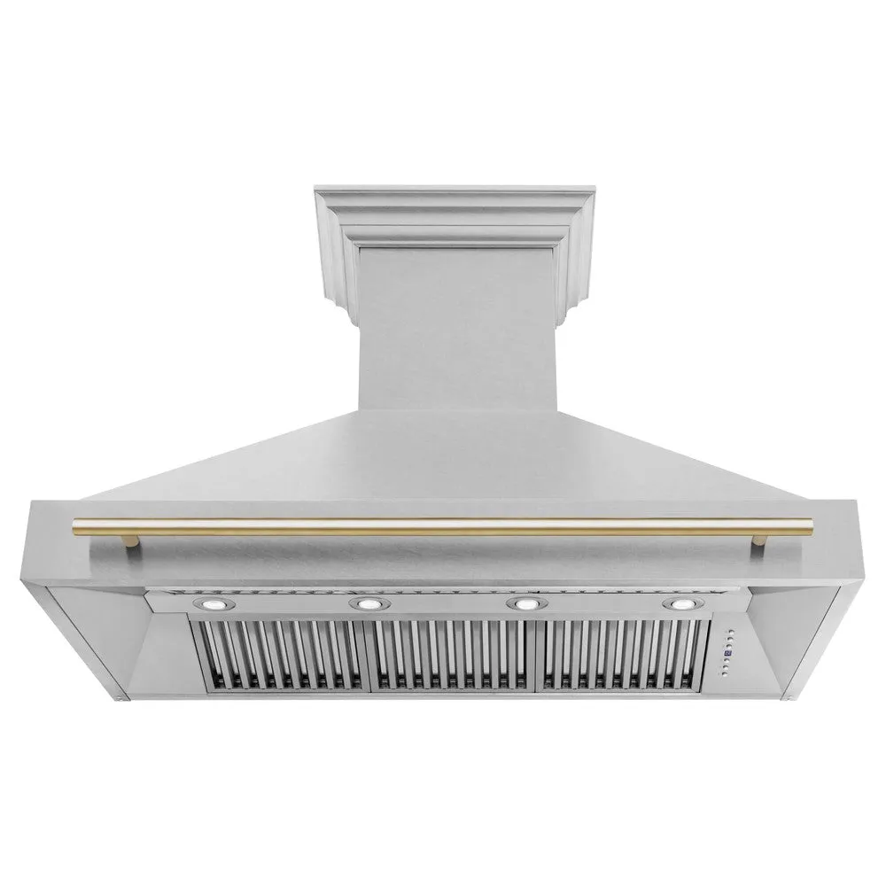ZLINE Autograph Edition 48 in. Satin Stainless Steel Wall Mount Range Hood with Accent Handle (8654SNZ-48)