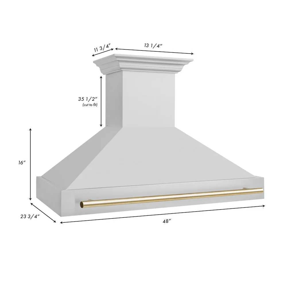 ZLINE Autograph Edition 48 in. Stainless Steel Range Hood with Stainless Steel Shell and Polished Gold Handle (8654STZ-48-G)