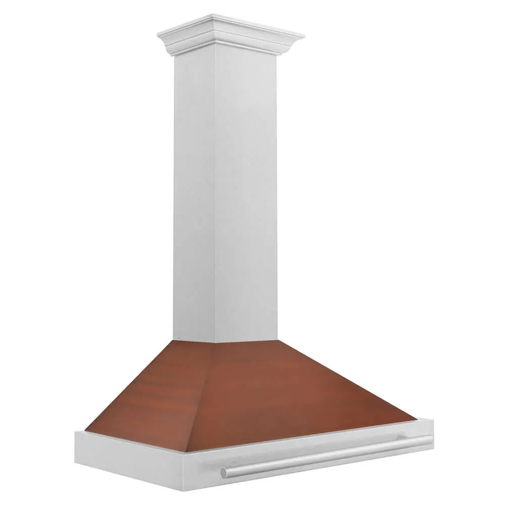 ZLINE Convertible Satin Stainless Steel Wall Mount Range Hood with Copper Shell and Stainless Steel Handle with Size Options (KB4SNX-C)