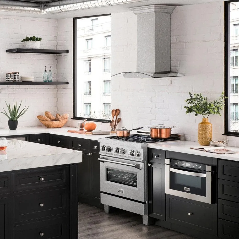 ZLINE Convertible Vent Wall Mount Range Hood in Satin Stainless Steel and Glass with Size Options (8KN4S)