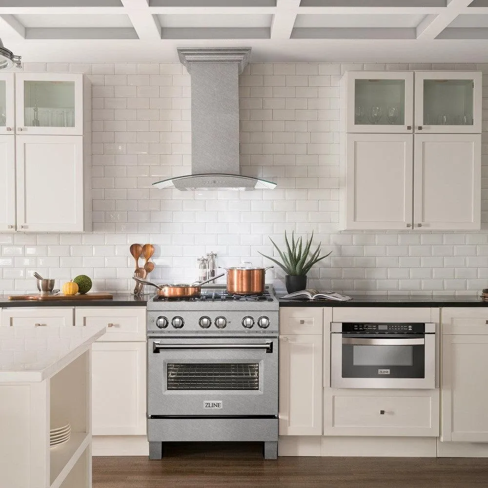 ZLINE Convertible Vent Wall Mount Range Hood in Satin Stainless Steel and Glass with Size Options (8KN4S)