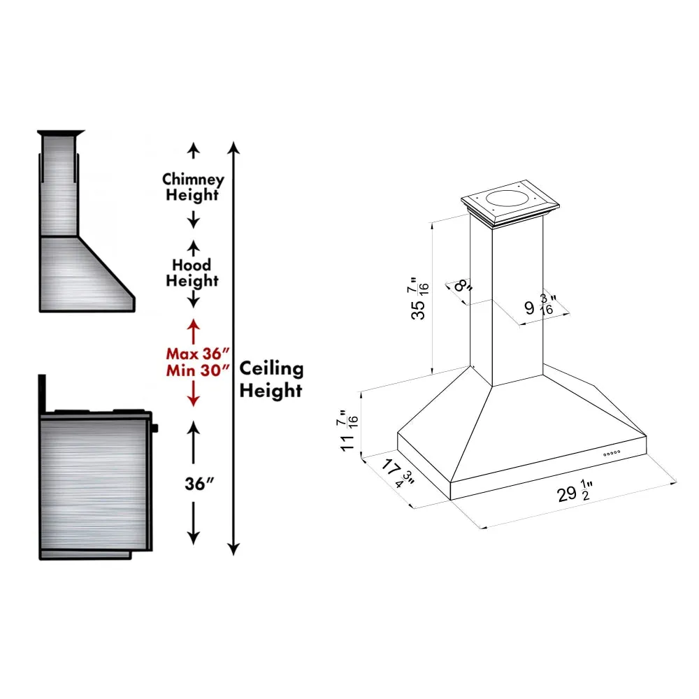 ZLINE Convertible Vent Wall Mount Range Hood in Satin Stainless Steel with Size Options (8KL3S)