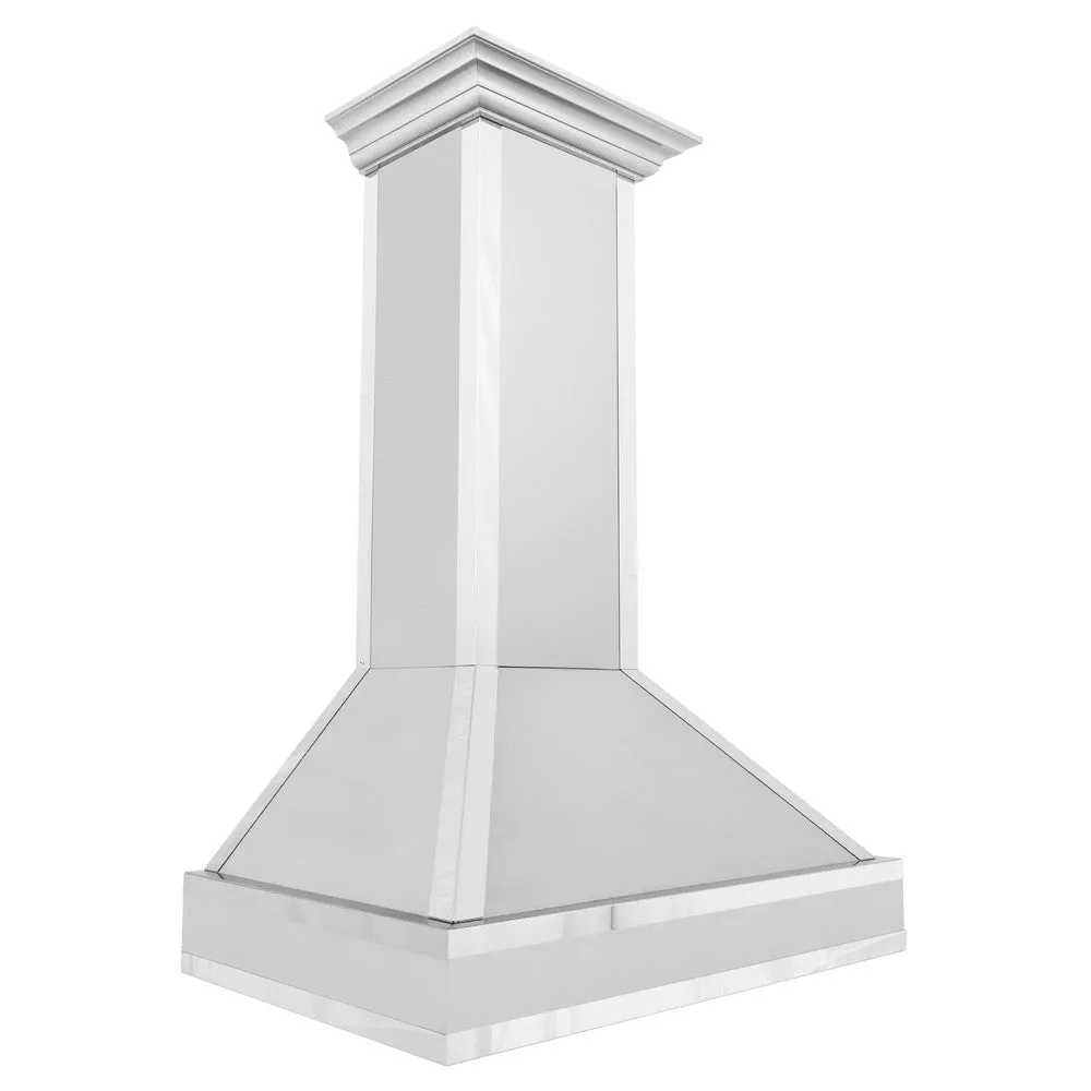 ZLINE Designer Series Ducted Wall Mount Range Hood in Satin Stainless Steel with Mirror Accents and Size Options (655MR)