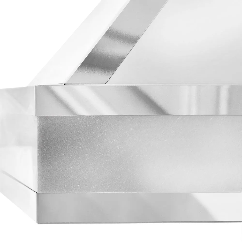 ZLINE Designer Series Ducted Wall Mount Range Hood in Satin Stainless Steel with Mirror Accents and Size Options (655MR)