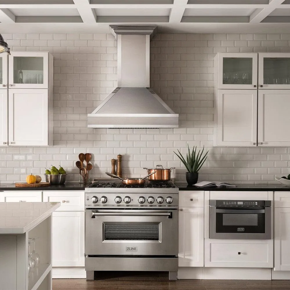 ZLINE Designer Series Ducted Wall Mount Range Hood in Satin Stainless Steel with Mirror Accents and Size Options (655MR)