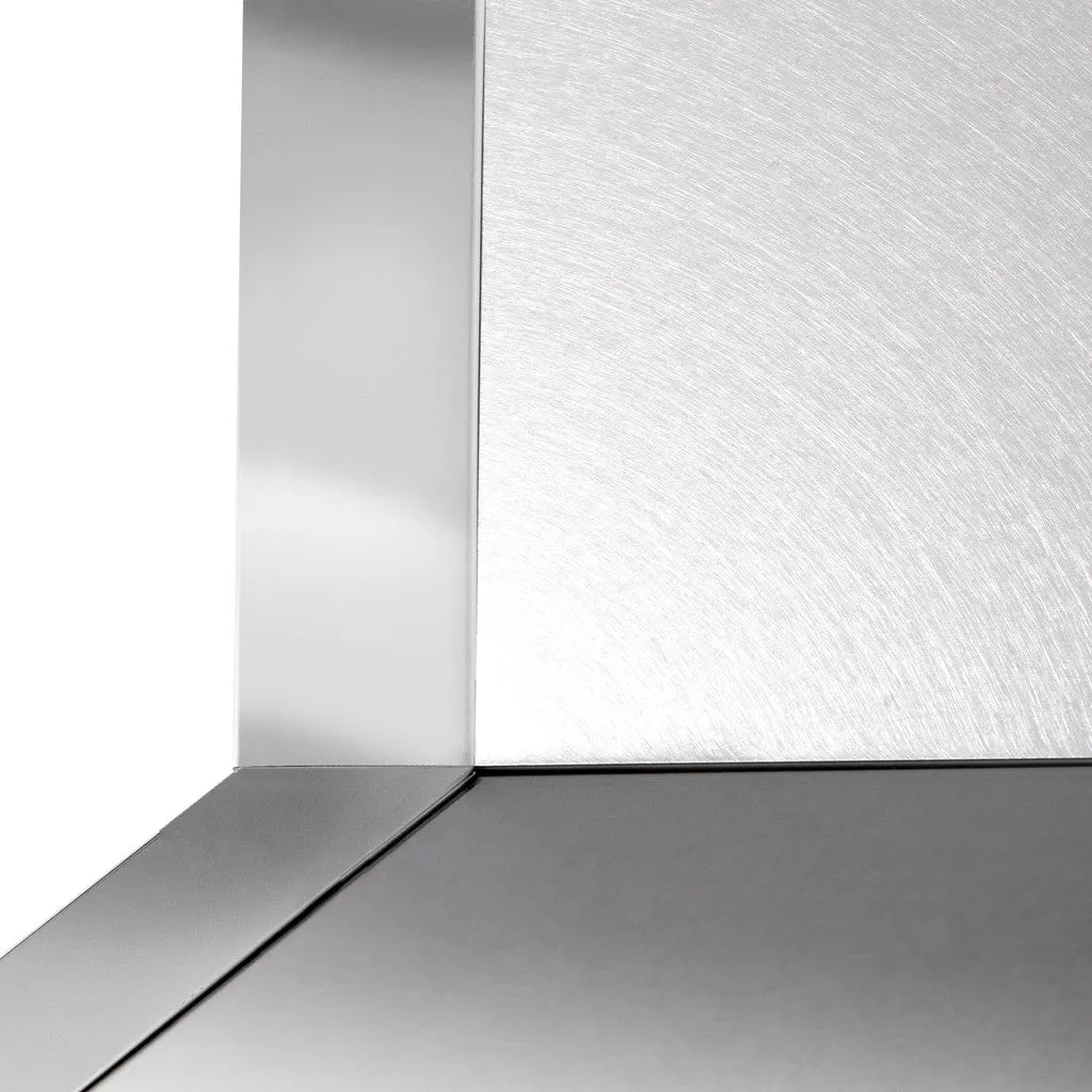 ZLINE Designer Series Ducted Wall Mount Range Hood in Satin Stainless Steel with Mirror Accents and Size Options (655MR)