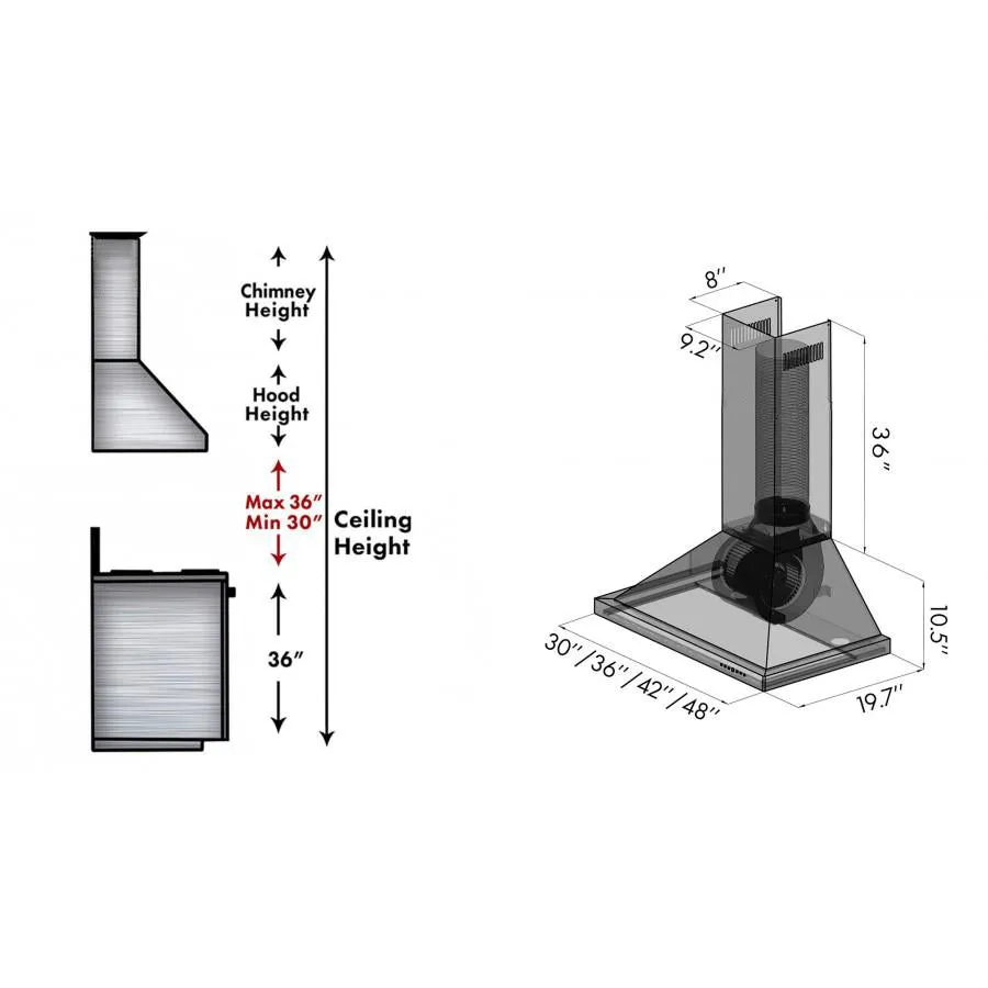 ZLINE Designer Series Satin Stainless Steel Convertible Vent Wall Mount Range Hood with Size Options (8KBS)