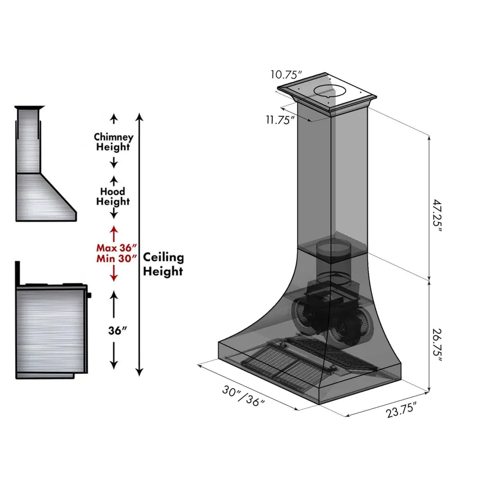 ZLINE Designer Series Satin Stainless Steel Ducted Wall Range Hood with Size Options (8632S)