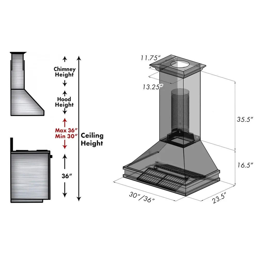 ZLINE Designer Series Wall Mount Range Hood in Satin Stainless Steel with Size Options (8656S)
