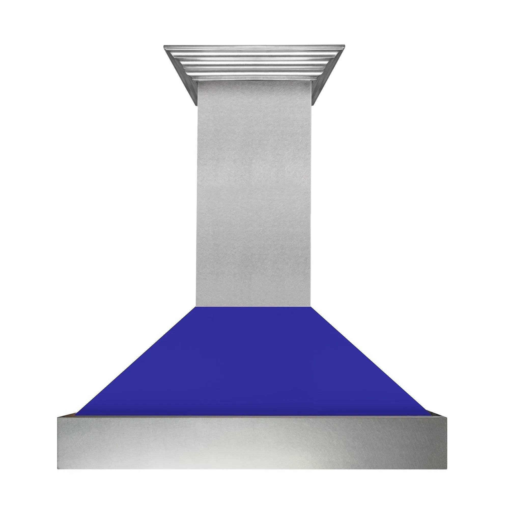 ZLINE Ducted Satin Stainless Steel Wall Mount Range Hood with Blue Matte Shell and Size Options (8654BM)