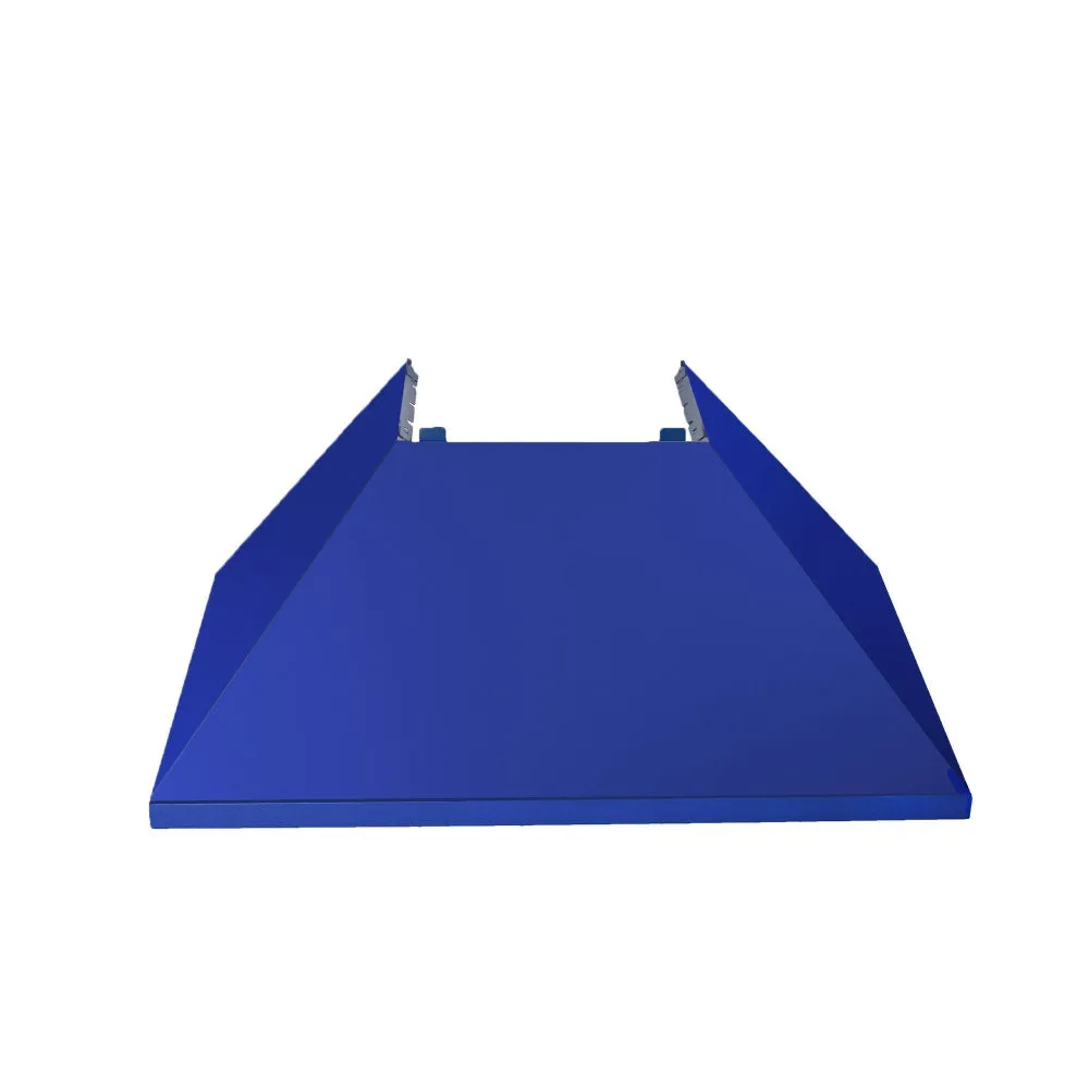 ZLINE Ducted Satin Stainless Steel Wall Mount Range Hood with Blue Matte Shell and Size Options (8654BM)