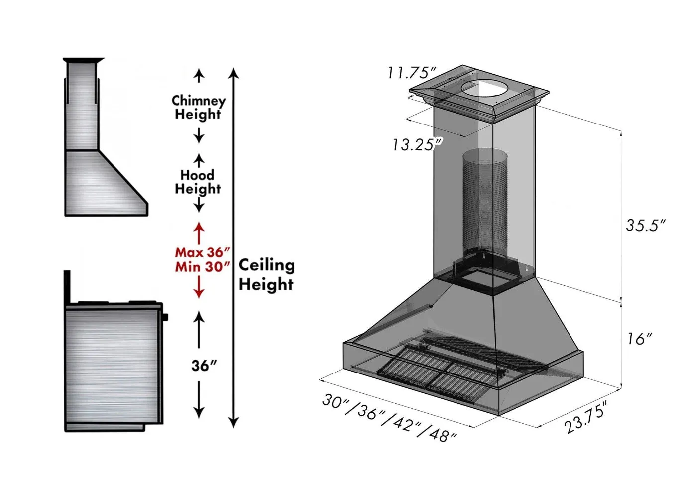 ZLINE Ducted Satin Stainless Steel Wall Mount Range Hood with Blue Matte Shell and Size Options (8654BM)
