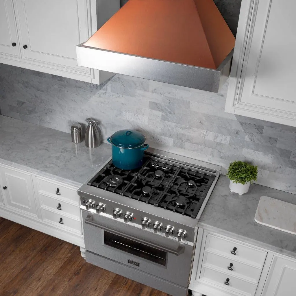 ZLINE Ducted Satin Stainless Steel Wall Mount Range Hood with Copper Shell and Size Options (8654C)