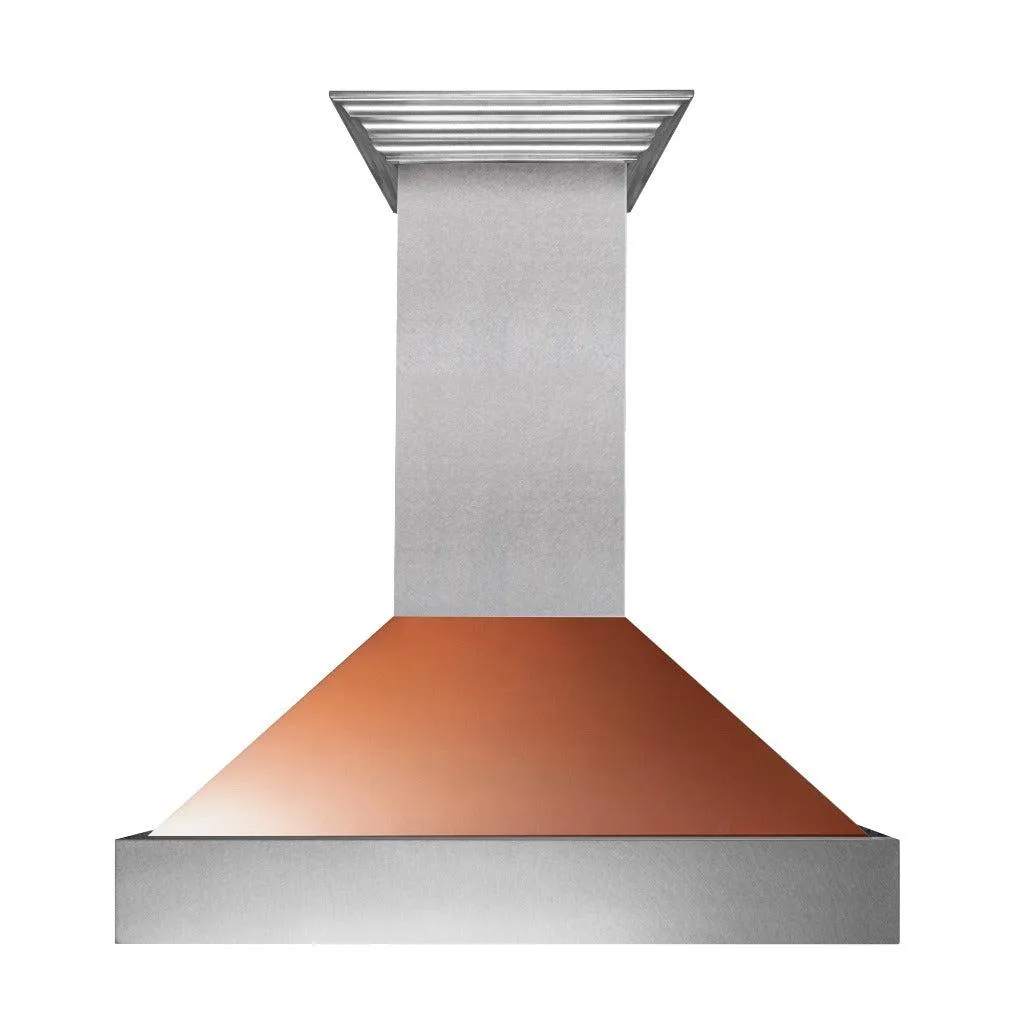 ZLINE Ducted Satin Stainless Steel Wall Mount Range Hood with Copper Shell and Size Options (8654C)