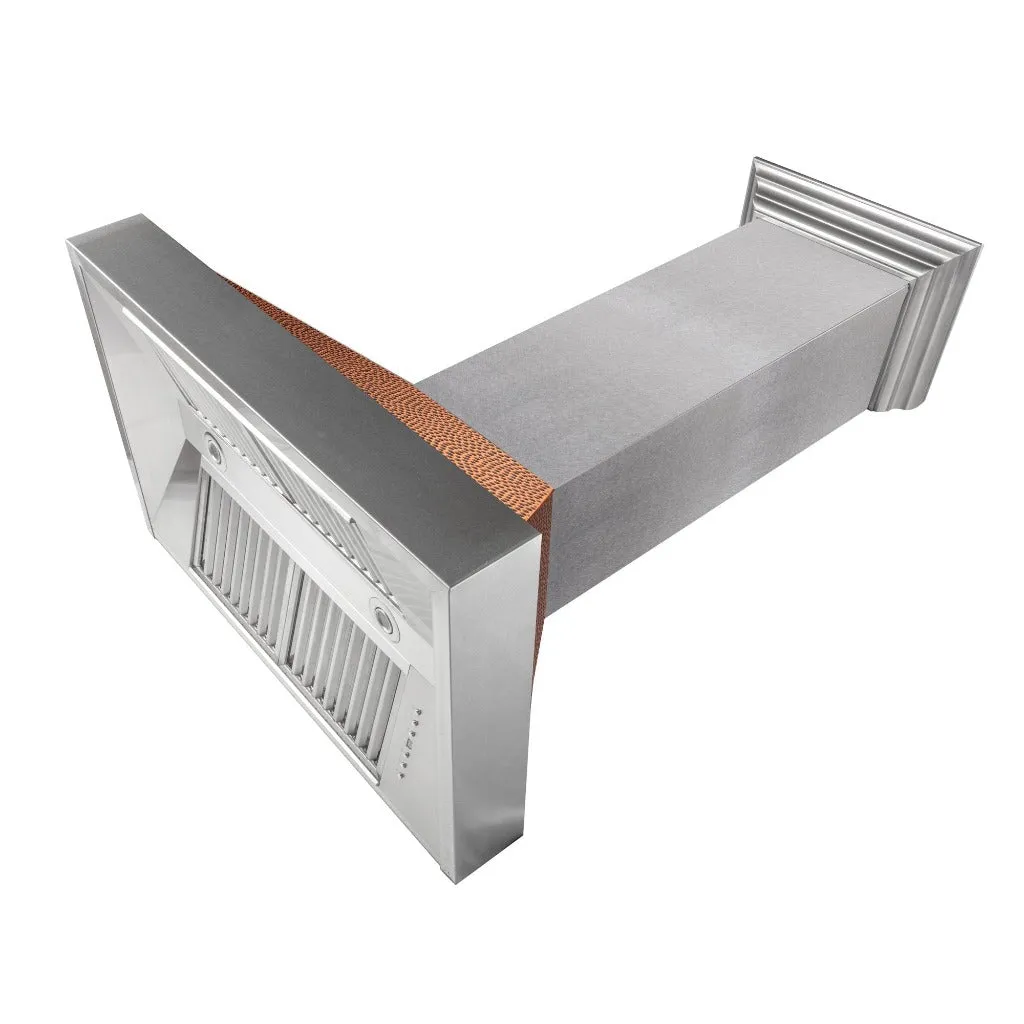ZLINE Ducted Satin Stainless Steel Wall Mount Range Hood with Hand-Hammered Copper Shell and Size Options (8654HH)