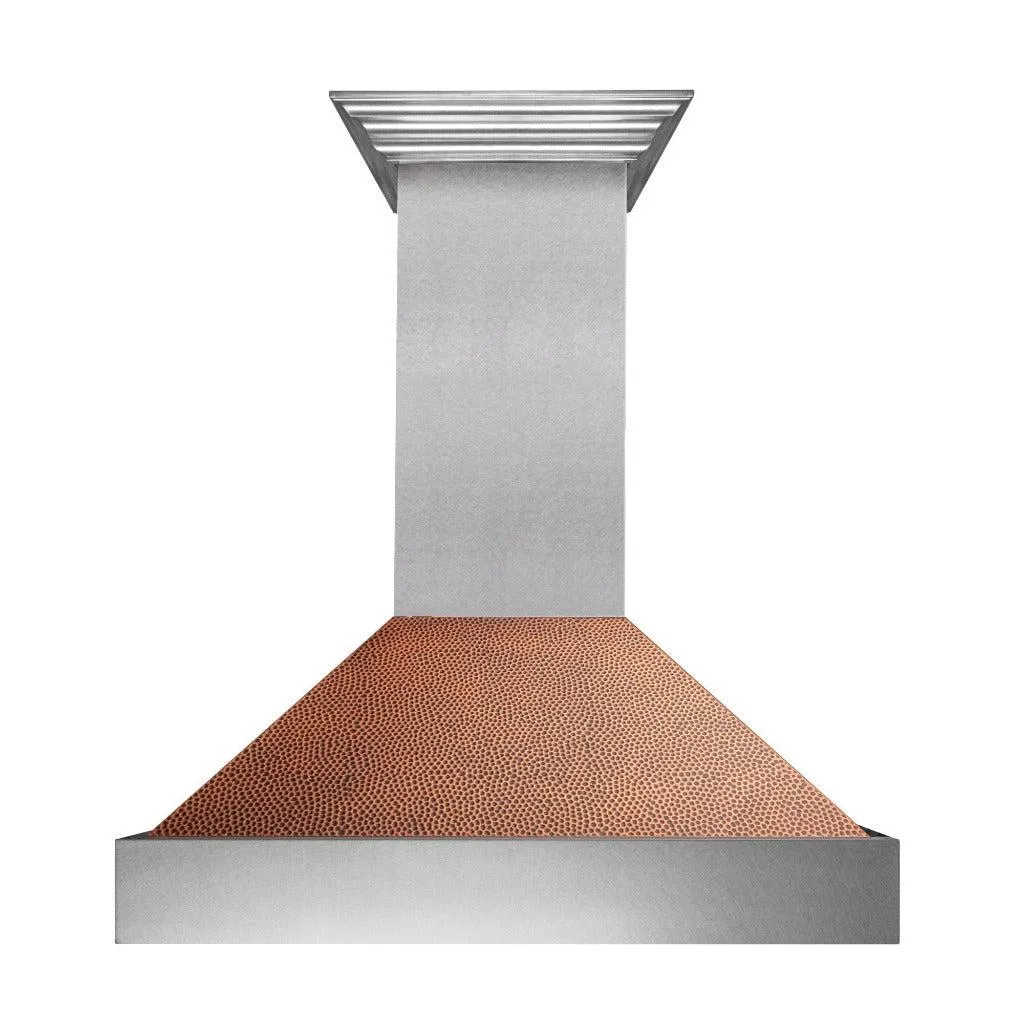 ZLINE Ducted Satin Stainless Steel Wall Mount Range Hood with Hand-Hammered Copper Shell and Size Options (8654HH)