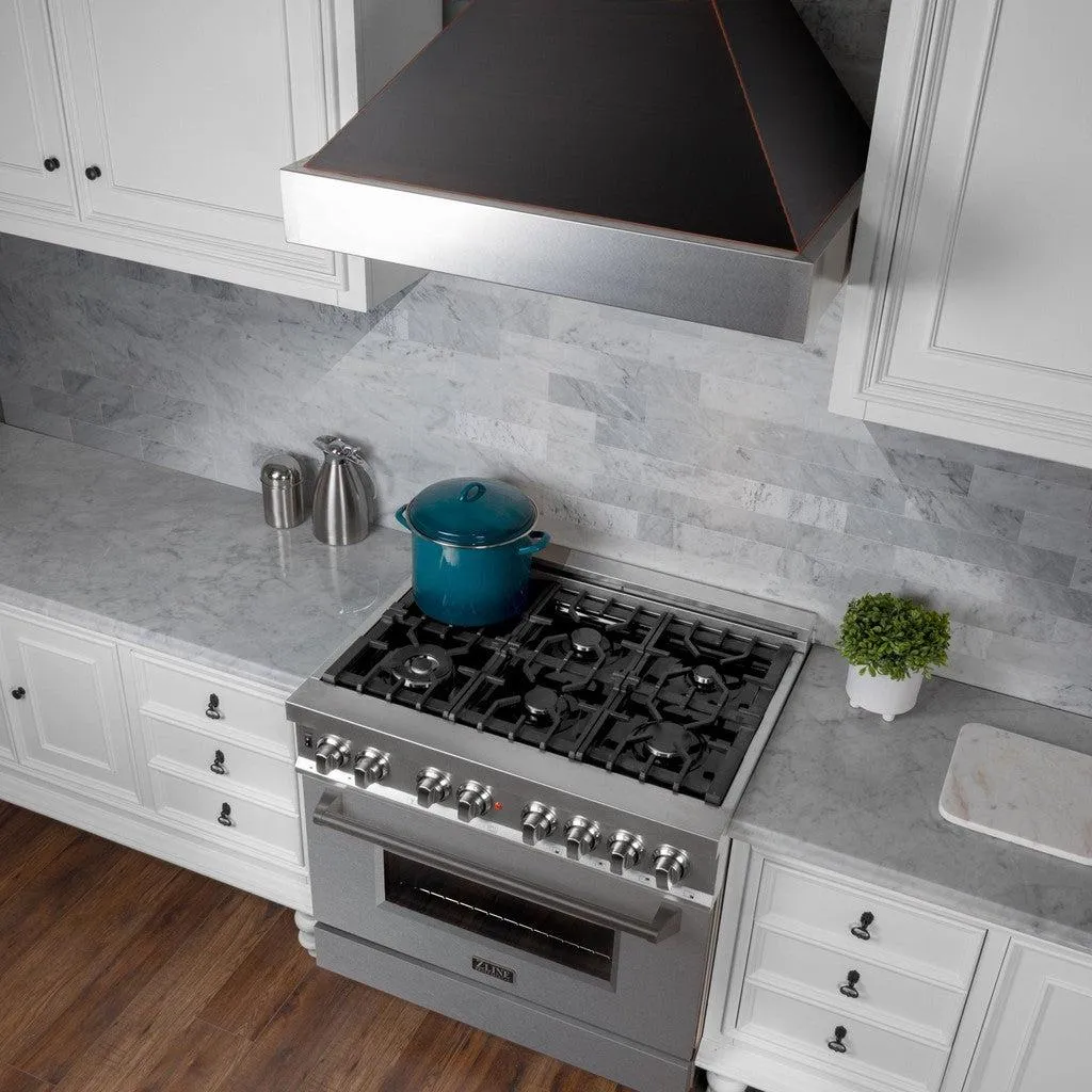 ZLINE Ducted Satin Stainless Steel Wall Mount Range Hood with Oil Rubbed Bronze Shell and Size Options (8654ORB)