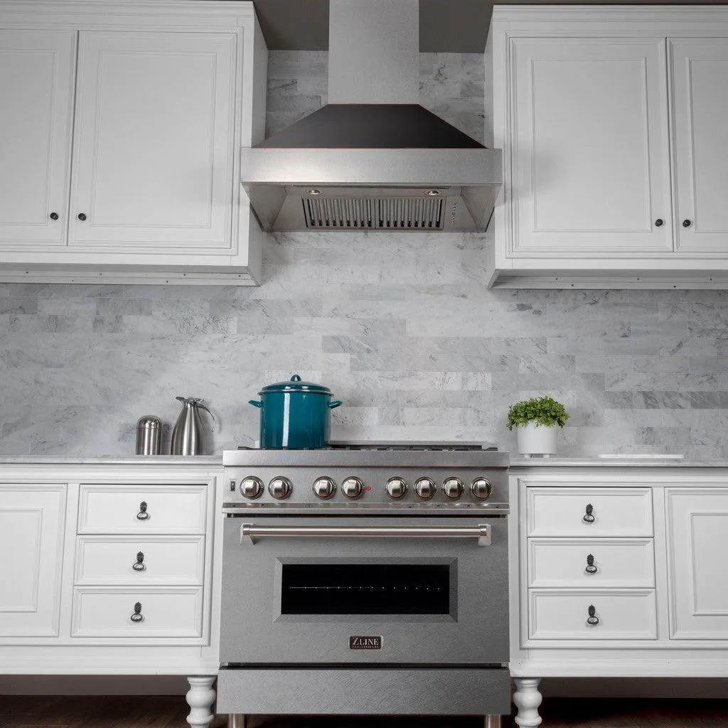 ZLINE Ducted Satin Stainless Steel Wall Mount Range Hood with Oil Rubbed Bronze Shell and Size Options (8654ORB)