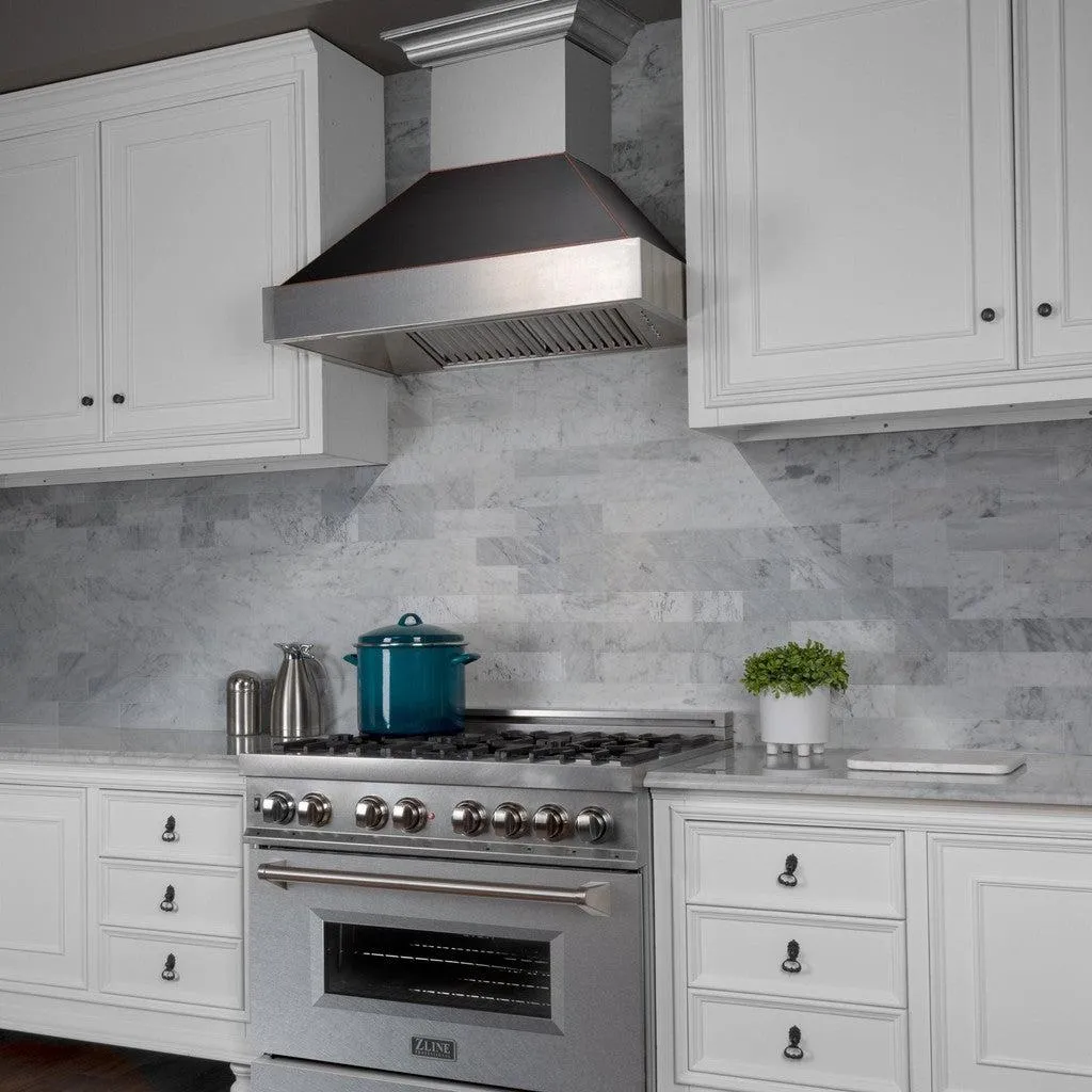 ZLINE Ducted Satin Stainless Steel Wall Mount Range Hood with Oil Rubbed Bronze Shell and Size Options (8654ORB)