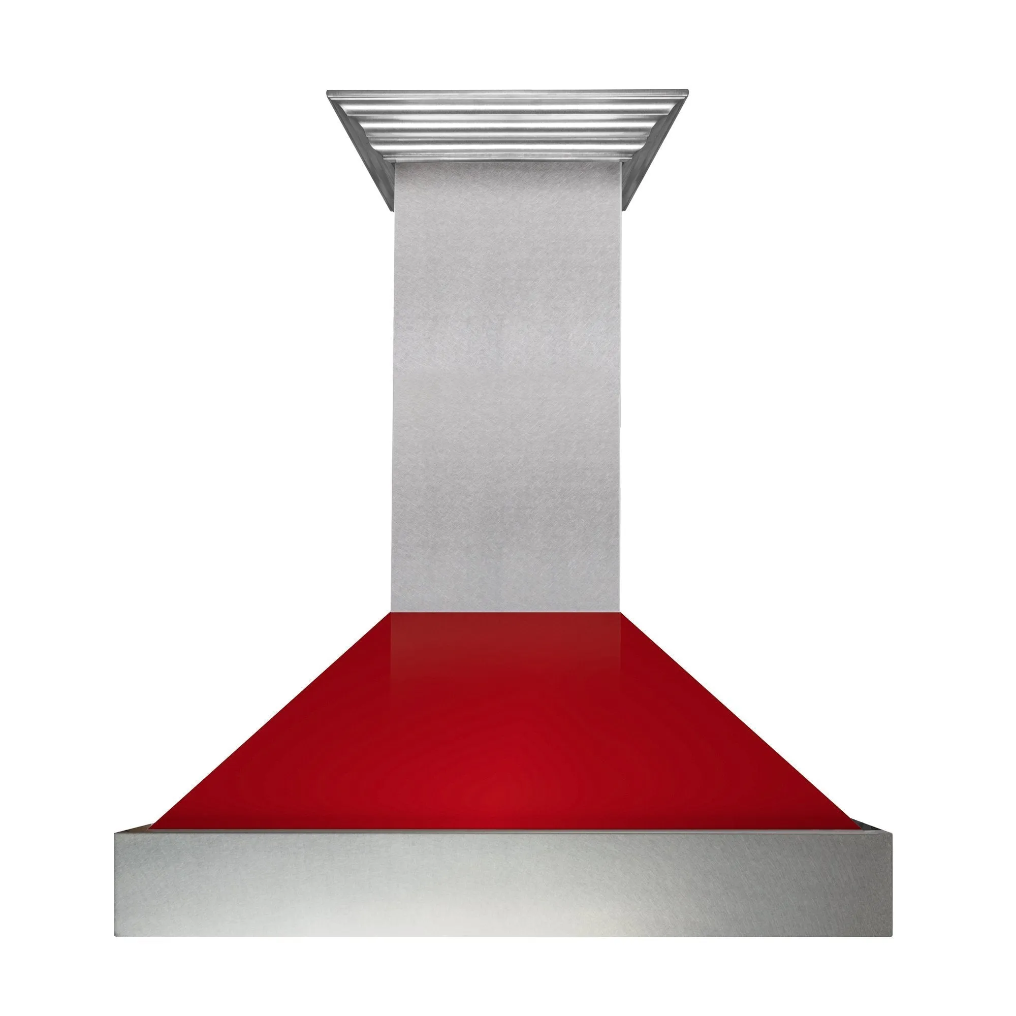ZLINE Ducted Satin Stainless Steel Wall Mount Range Hood with Red Gloss Shell and Size Options (8654RG)