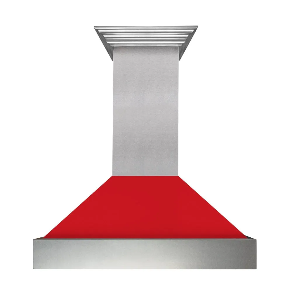 ZLINE Ducted Satin Stainless Steel Wall Mount Range Hood with Red Matte Shell and Size Options (8654RM)