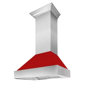 ZLINE Ducted Satin Stainless Steel Wall Mount Range Hood with Red Matte Shell and Size Options (8654RM)