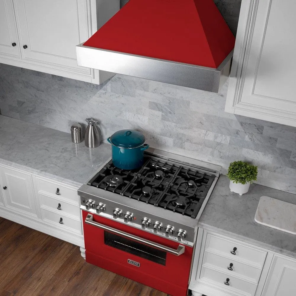 ZLINE Ducted Satin Stainless Steel Wall Mount Range Hood with Red Matte Shell and Size Options (8654RM)