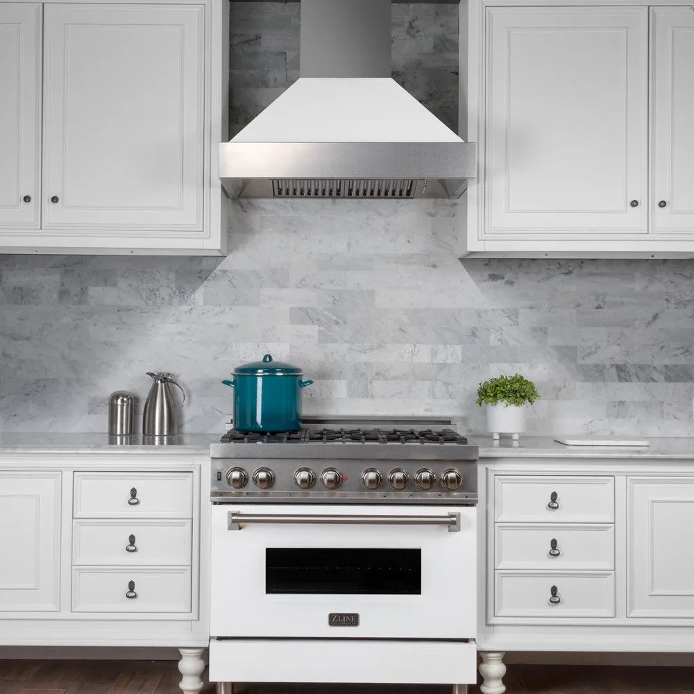 ZLINE Ducted Satin Stainless Steel Wall Mount Range Hood with White Matte Shell and Size Options (8654WM)