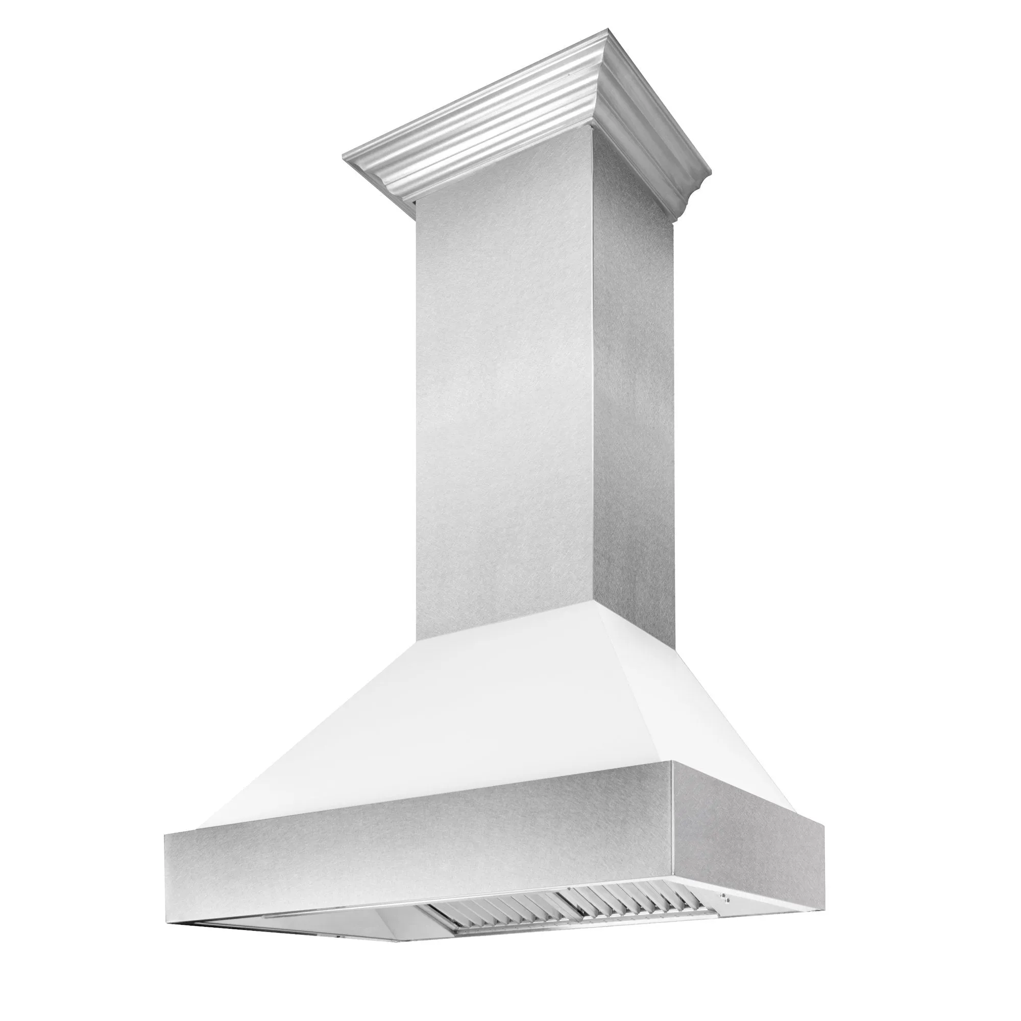 ZLINE Ducted Satin Stainless Steel Wall Mount Range Hood with White Matte Shell and Size Options (8654WM)