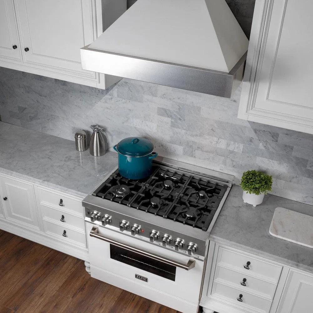 ZLINE Ducted Satin Stainless Steel Wall Mount Range Hood with White Matte Shell and Size Options (8654WM)