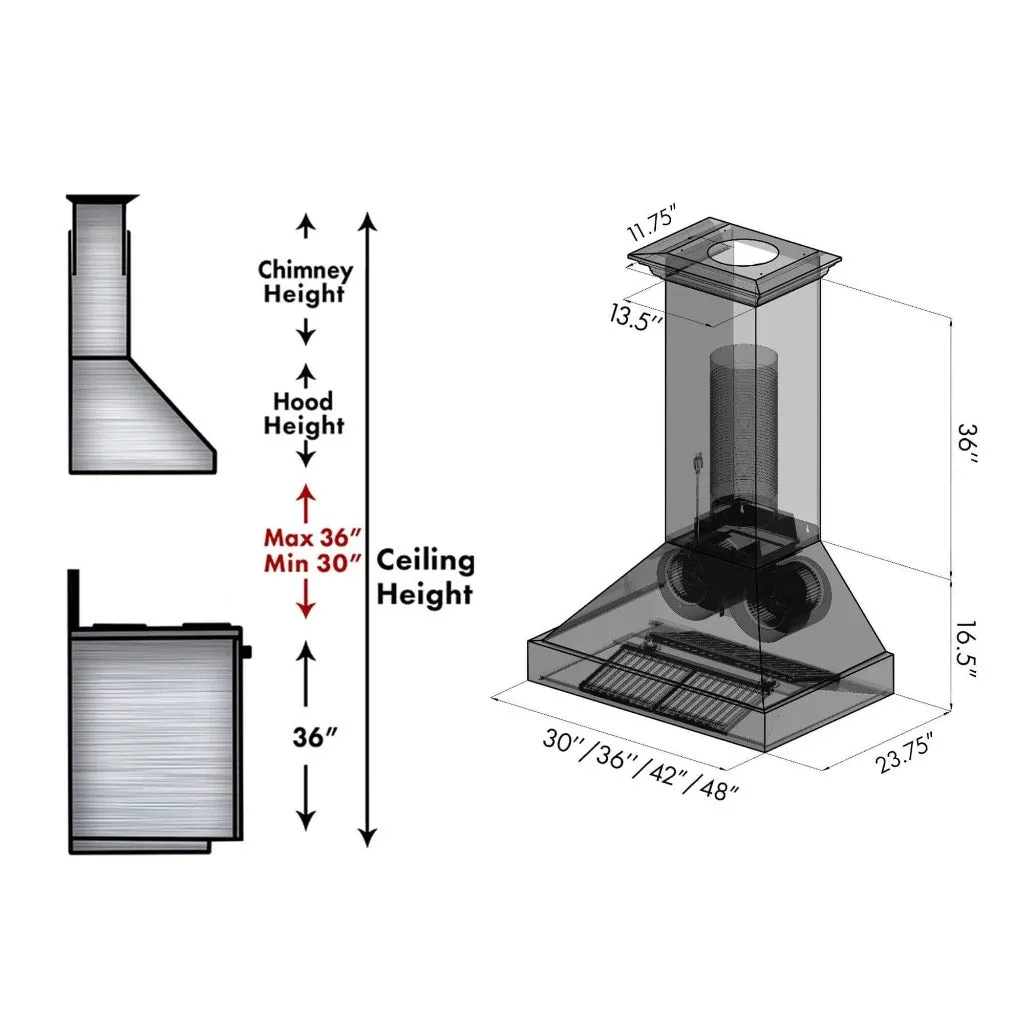 ZLINE Ducted Vent Designer Series Wall Mount Range Hood in Satin Stainless Steel with Size Options (655-4SSSS)
