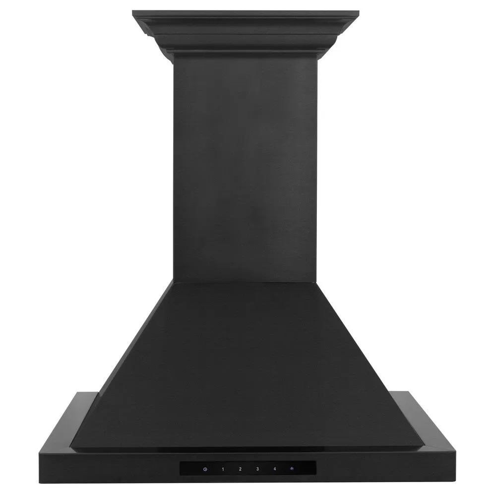 ZLINE Ducted Vent Wall Mount Range Hood in Black Stainless Steel with Built-in ZLINE CrownSound Bluetooth Speakers (BSKBNCRN-BT)