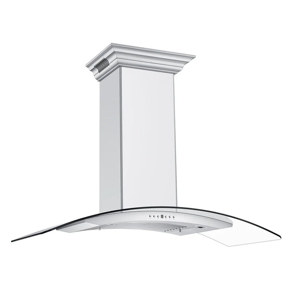 ZLINE Ducted Vent Wall Mount Range Hood in Stainless Steel and Glass with Built-in CrownSound Bluetooth Speakers (KN4CRN-BT)