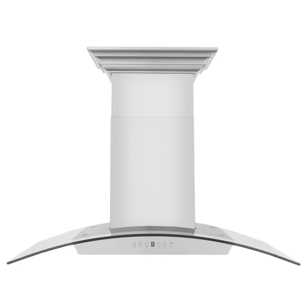 ZLINE Wall Mount Range Hood in Stainless Steel and Glass with Built-in CrownSound Bluetooth Speakers (KZCRN-BT)